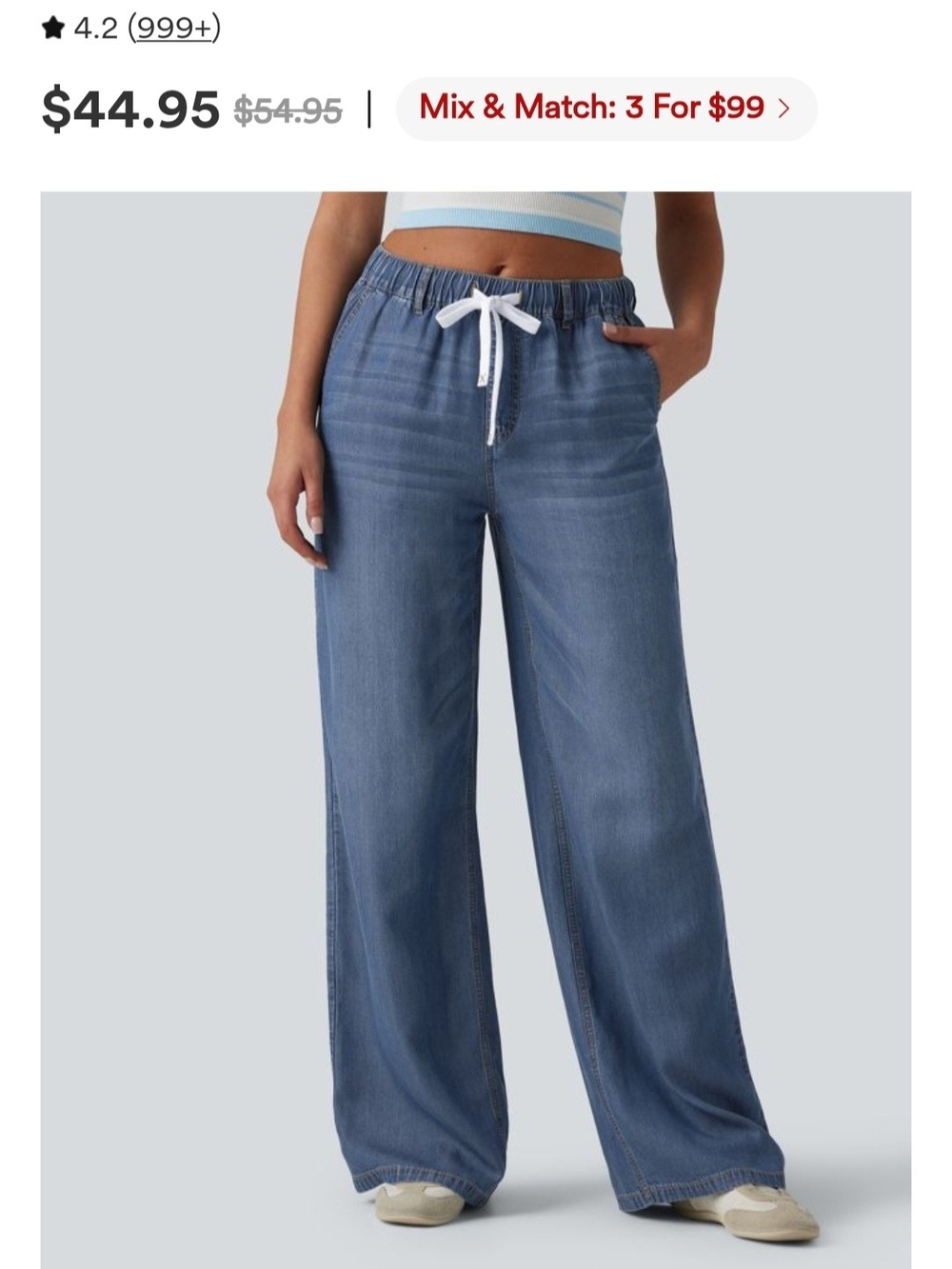 NWT Halara Drawstring Tide Blue Wide Leg Jeans